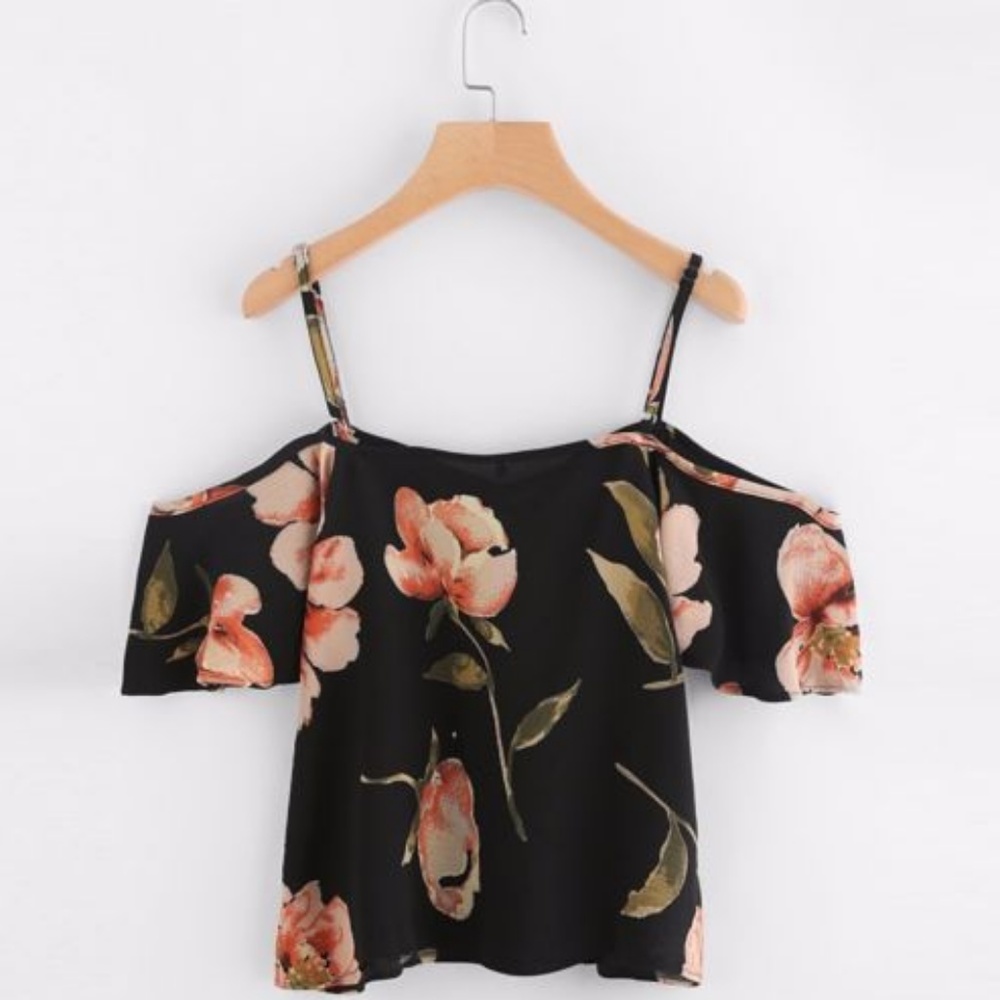 New Cold Shoulder Boho Summer Floral crop top - Picture 3 of 4